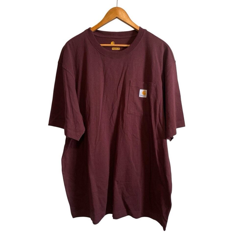 Carhartt Mens Original Fit Short Sleeve Burgundy Cotton T-Shirt XL Chest Pocket